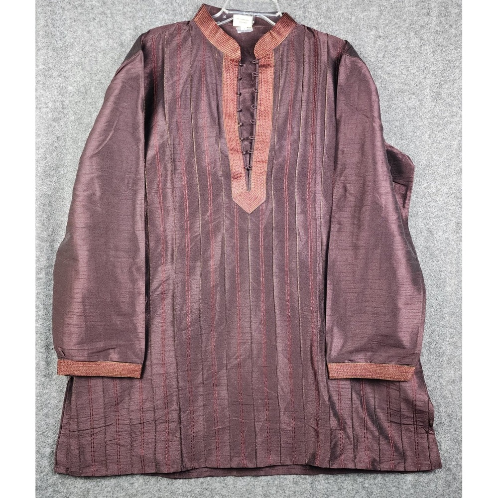 Manyavar Kurta Mens XXXL Plum Excellent Textured Pintuck Embroidered Wedding
